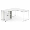 Escritorio en L con cajonera y estantes tablero de part¨ªculas melamina blanca estructura de acero blanco 150 x 150 x 75 cm