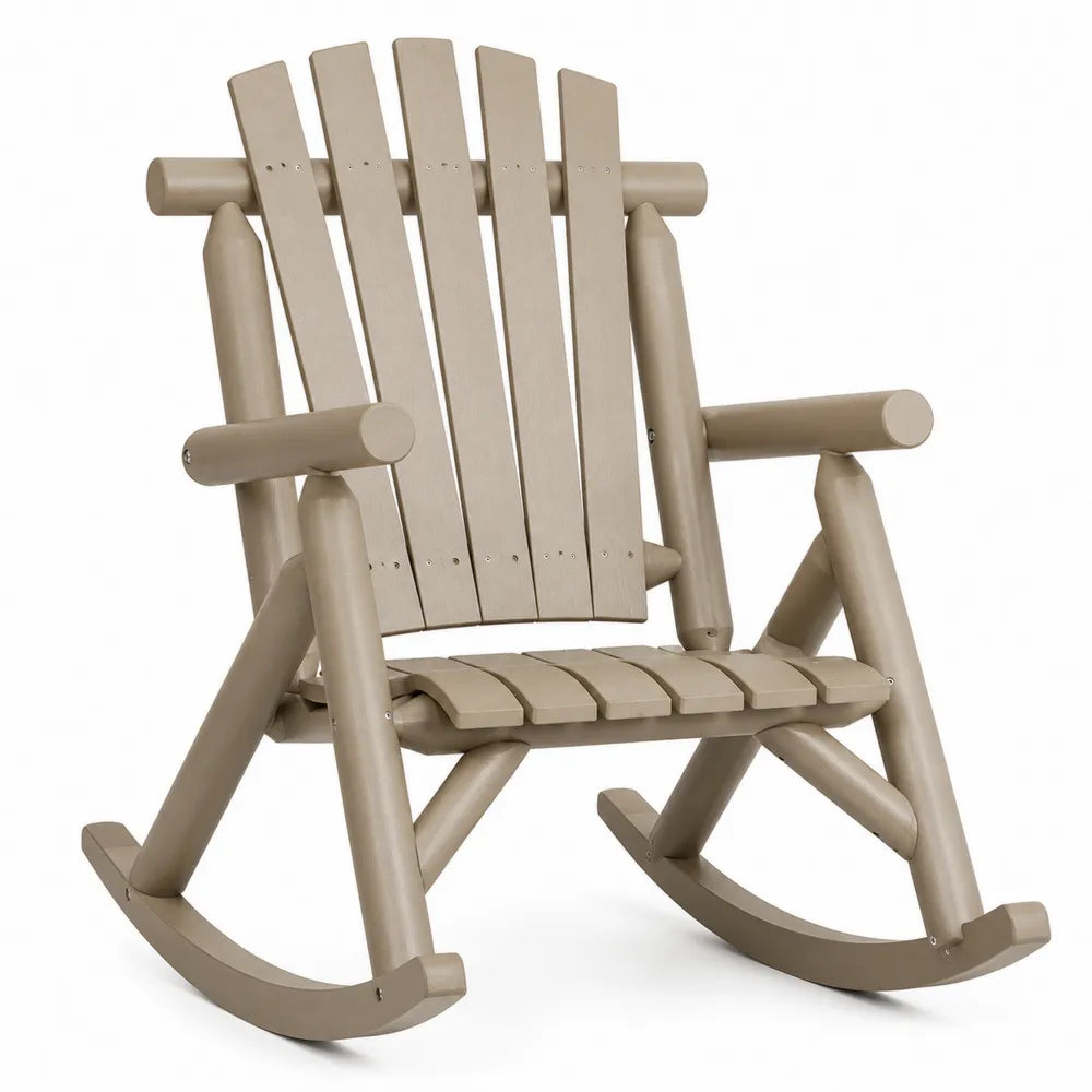 Silla mecedora de exterior tipo Adirondack de HDPE beige 78 cm x 94 cm x 105 cm con asiento de lamas