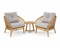 Conjunto de jard¨ªn de 3 piezas con 2 sillas y mesa auxiliar redonda de madera de acacia con cuerda trenzada y cojines grises 75 x 75 x 78 cm