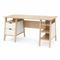 Escritorio de oficina rectangular con cajones y estantes madera aglomerada melamina roble claro y blanco 140 x 60 x 75 cm