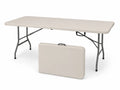 Mesa plegable de exterior rectangular de HDPE con patas de acero 183 x 76 x 74 cm beige y gris