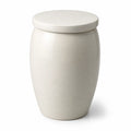 Mesa auxiliar de exterior en gres cer¨¢mico esmaltado color crema con forma cil¨ªndrica 35 x 35 x 46 cm