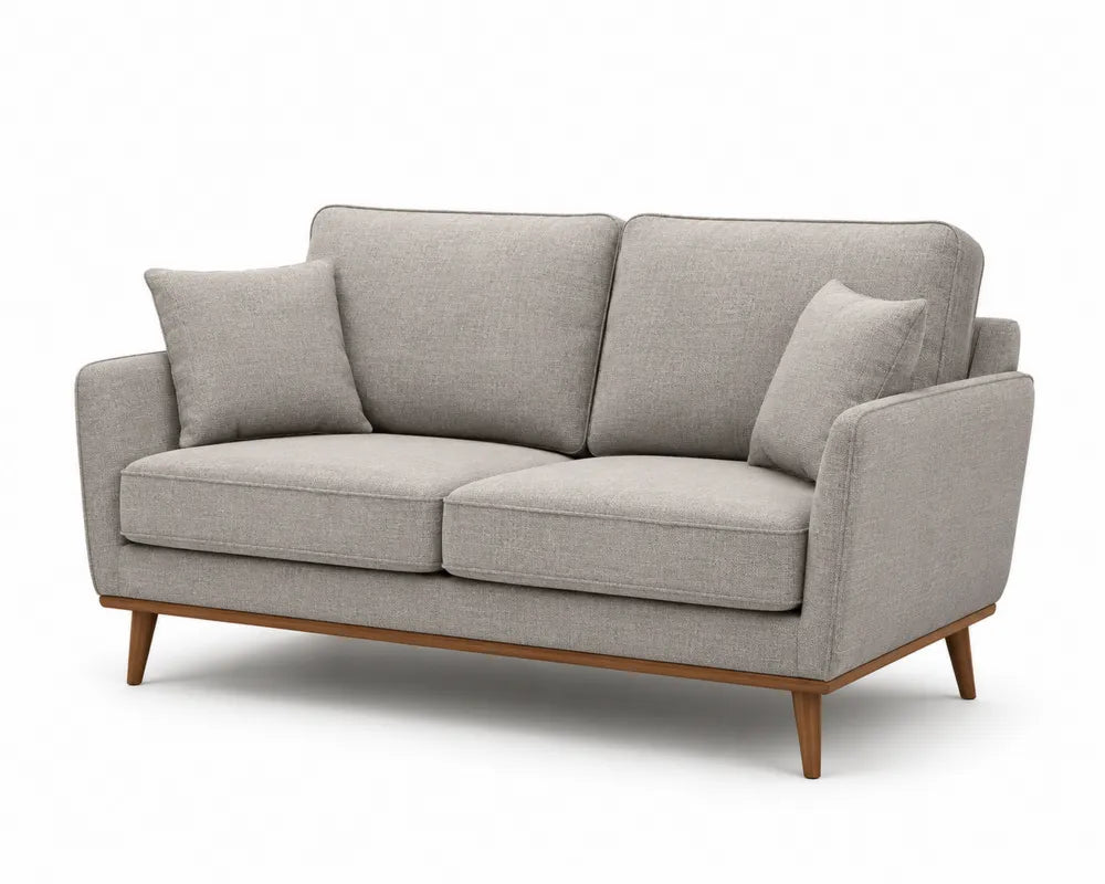 Sofá de 2 plazas tapizado en poliéster con patas de madera maciza color nogal y cojines desmontables 150 x 82 x 83 cm
