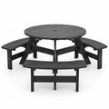 Mesa de picnic exterior redonda HDPE negro 210 cm x 210 cm x 74 cm con 3 bancos integrados