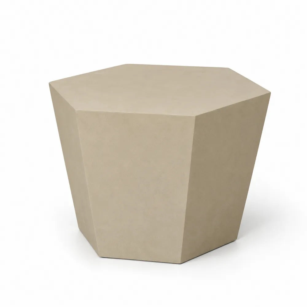 Mesa auxiliar de exterior poligonal en cemento reforzado color beige 50 x 50 x 45 cm