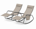 Set de 2 tumbonas mecedoras de jard¨ªn con estructura de acero y textileno beige