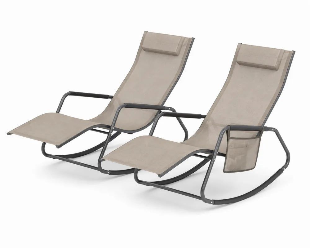 Set de 2 tumbonas mecedoras de jardín con estructura de acero y textileno beige