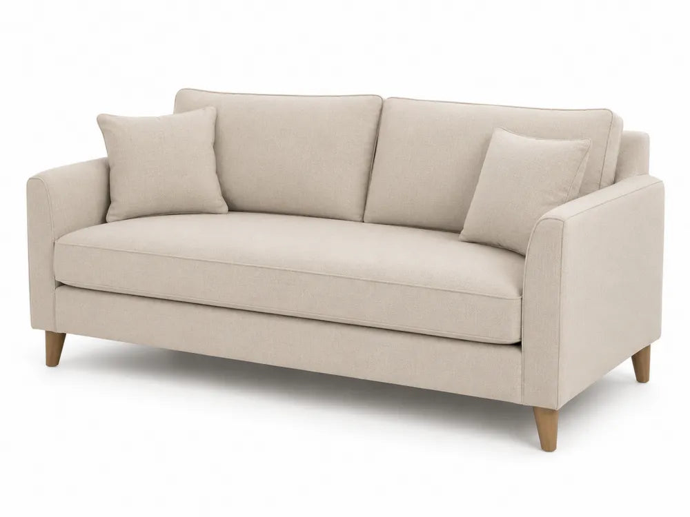 Sofá de 2 plazas tapizado en tejido beige con patas de madera estructura rectangular 150 x 80 x 85 cm