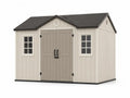 Caseta de almacenamiento exterior 278 cm x 192 cm x 223 cm resina PP beige taupe con doble puerta y ventanas techo negro